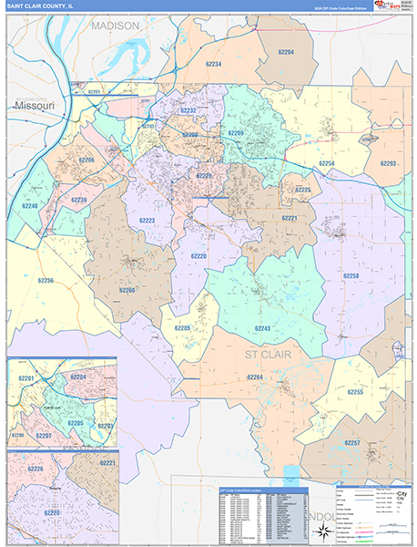 St. Clair County, IL Wall Map
